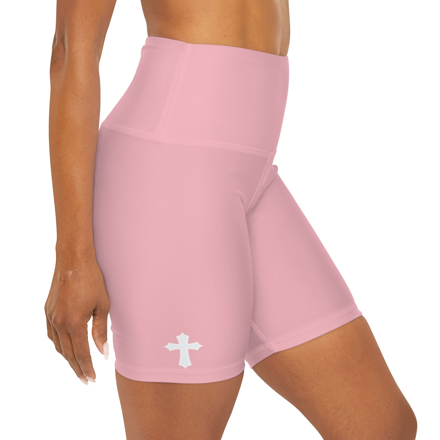 High Waisted "Cross" Yoga Shorts (Soft Pink)