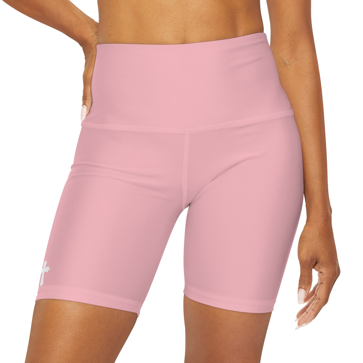 High Waisted "Cross" Yoga Shorts (Soft Pink)