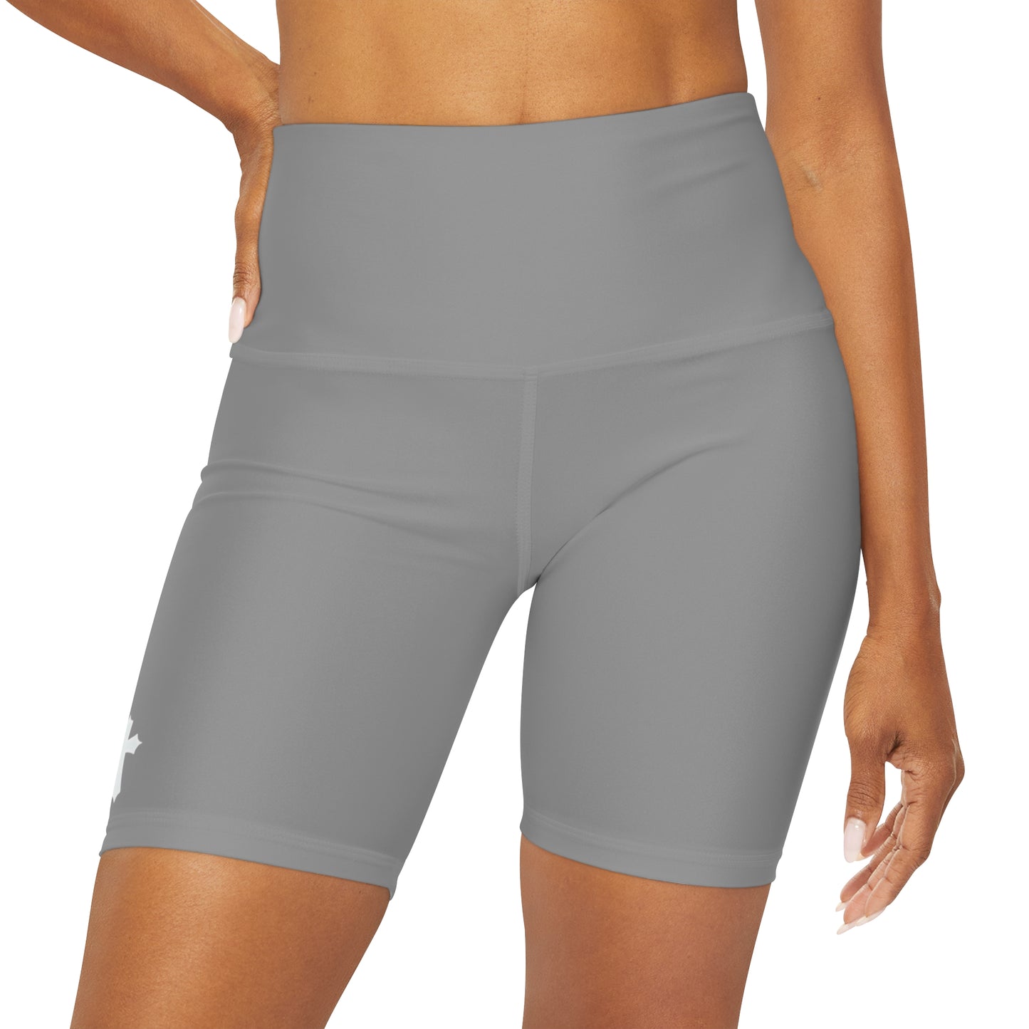 High Waisted "Cross" Yoga Shorts (Grey & White)